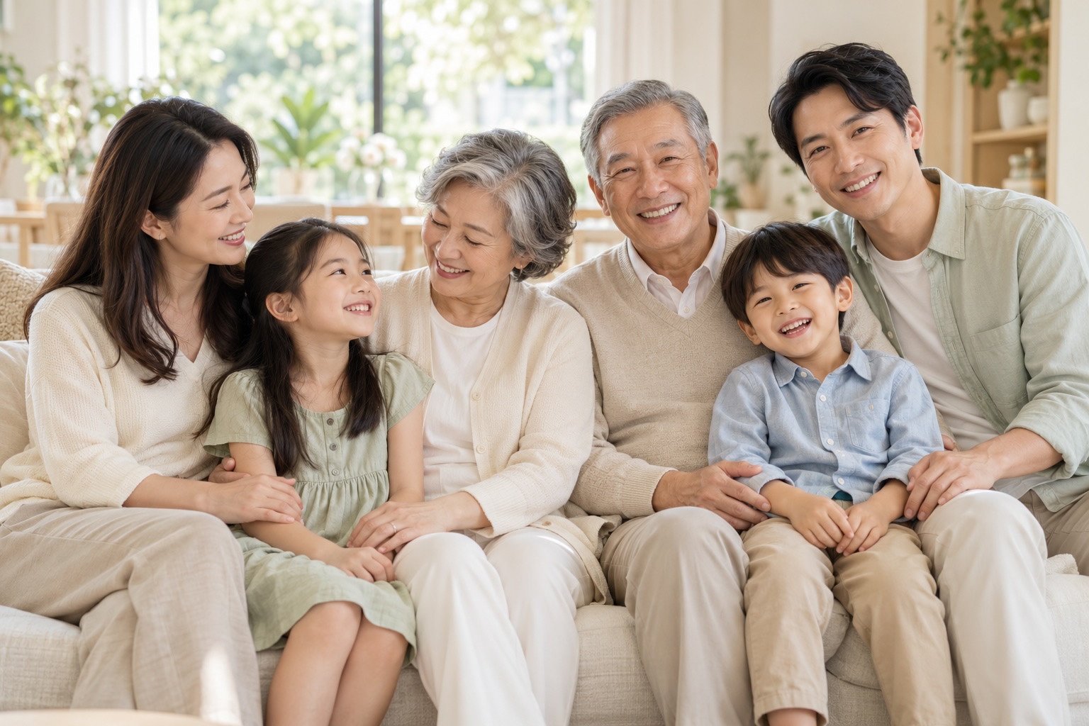 服務 Three generations of a smiling family